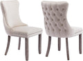 Modern Dining Chairs Set of 2, Upholstered Dining Chair with Full Back and Button Tufting, Beige Velvet Accent Chair, Sillas de Comedor, Comfy Kitchen Chairs (Beige, Velvet, 2Pcs)