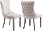 Modern Dining Chairs Set of 2, Upholstered Dining Chair with Full Back and Button Tufting, Beige Velvet Accent Chair, Sillas de Comedor, Comfy Kitchen Chairs (Beige, Velvet, 2Pcs)