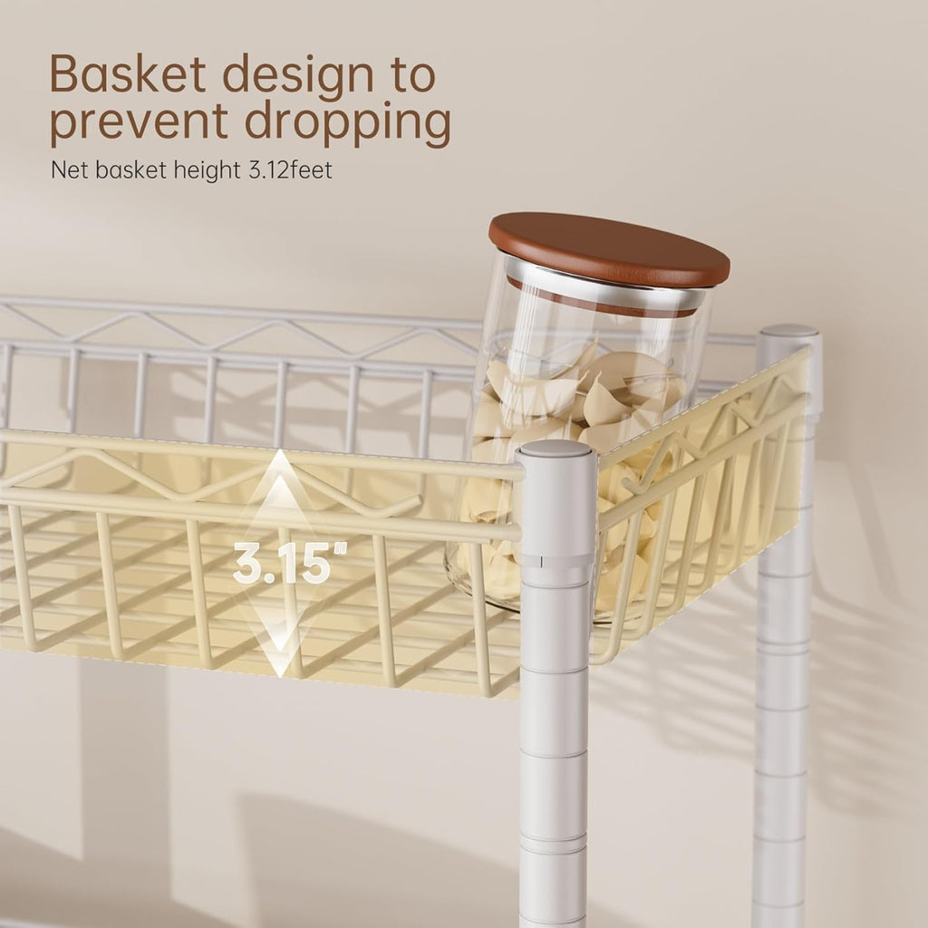 4 Tier Basket Shelf Wire Shelving Unit Adjustable Storage Shelves Big Basket Rack for Garage Kitchen Office Pantry Corner 17.2" Dx12.2 Wx50 H White