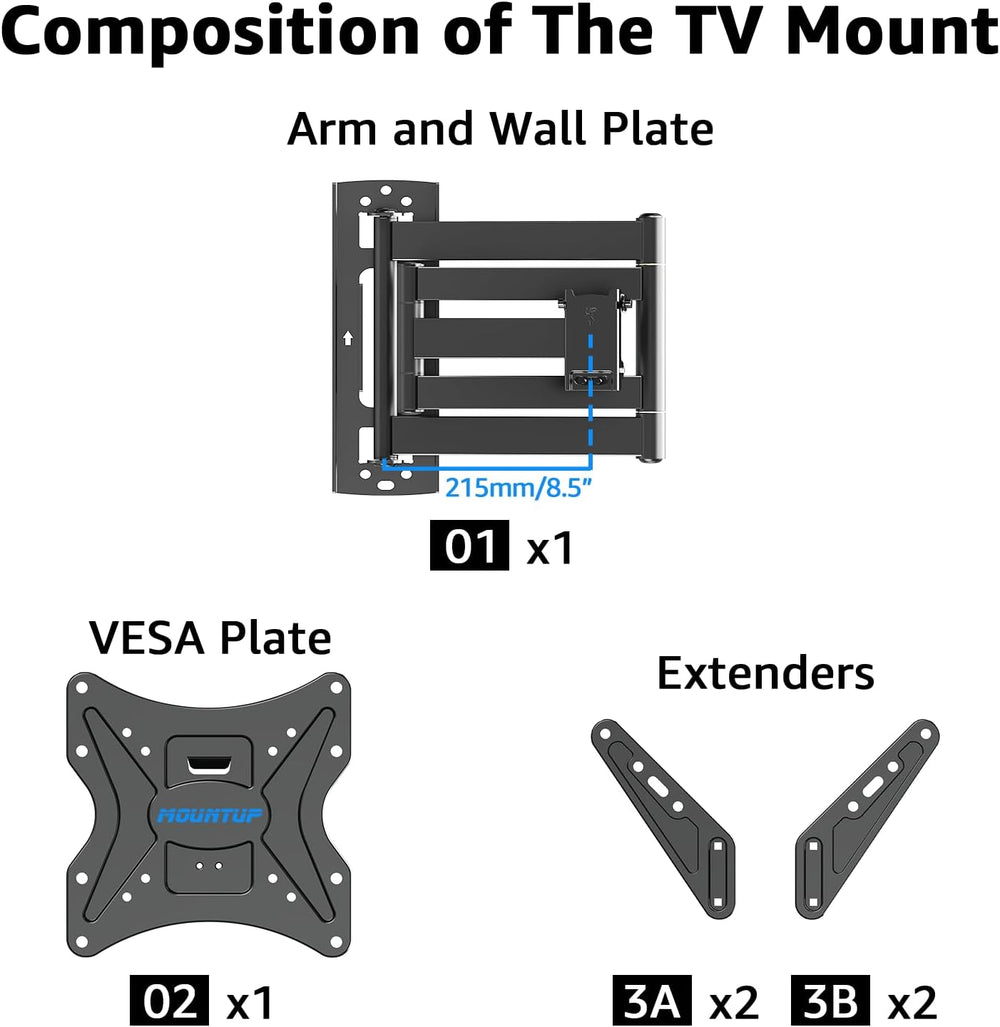 MOUNTUP Corner TV Wall Mount for Most 26-65 Inch TVs, Long Arm TV Mount with ...