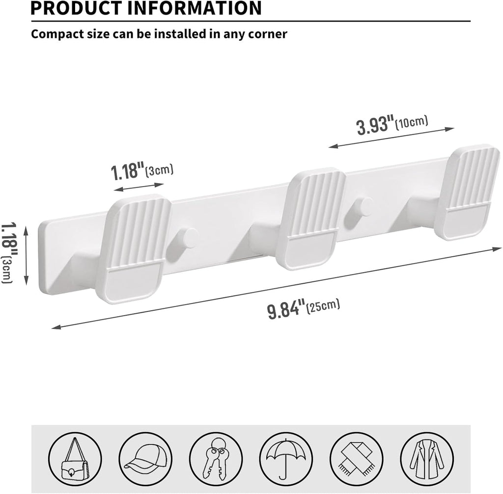 Coat Rack Wall Mount Coat Hooks - White Hook Rack with 3 Hooks Aluminum Wall Rack Hooks for Hanging Coat Hat Bag Towel Hanger Rustproof Coat Holder