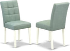 East West Furniture ANAS3-LWH-43 3 Piece Dining Table Set consists A Dinner Table and 2 Willow Green Polyester Fabric Parson Kitchen Chairs with Stylish Back- Linen White Finish