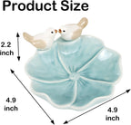 Fordonral Ceramic Jewelry Tray Trinket Dish Decorative Cute Bird & Lotus Leaf Ring Holder Dish Aesthetic Room Vanity Decor (Blue)