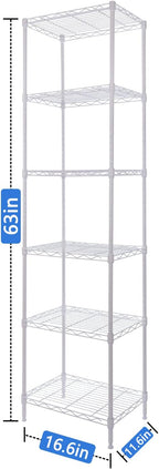 GIOTORENT 6-Tier Storage Shelves Standing Shelving Metal Units, Adjustable Height Wire Shelf Display Rack for Pantry Laundry Bathroom Kitchen 16.6” x 11.8” x 63”, White