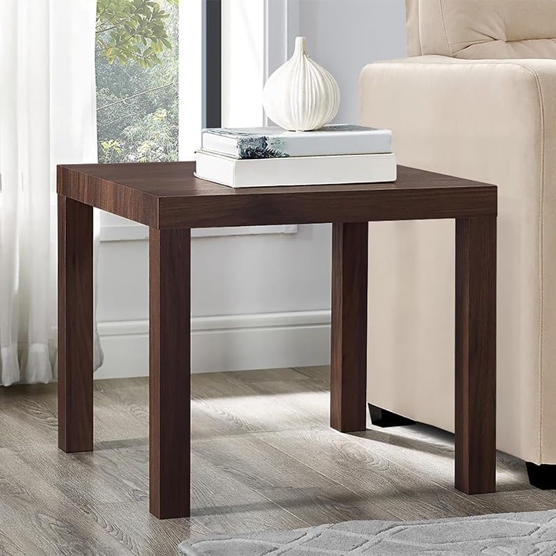 Parsons End Table, Canyon Walnut Finish, Modern Side Table for Living Room Be...