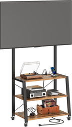 HOOBRO Rolling TV Stand with Mount and Power Outlet Up to 55 inch TV, Corner Entertainment Center, Small TV Stand with 3-Tier Storage Shelves for Living Room, Bedroom, Rustic Brown and Black BF66UDS01