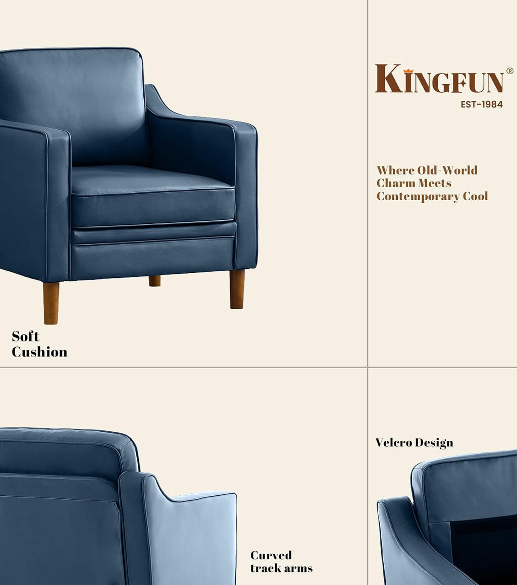Kingfun Accent Chair Set of 2, Living Room Chairs, Faux Leather Reading Armchair, Mid Century with Solid Wood Foot, Upholstered Modern Decor for Bedroom, Apartment