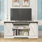 4 EVER WINNER TV Stand for 65 Inch TV for Living Room, Modern Farmhouse Barn Door TV Stand with Storage Cabinets and Adjustable Shelves for Bedroom, Media Entertainment Center TV Console Table, White