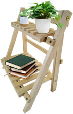 2 Tier Wooden Ladder Shelf for Table Shelf Unit 34x18x35cm Foldable Standing Simple Style Trapezoidal Flower Ladder Stand for Garden Living Room Bedroom