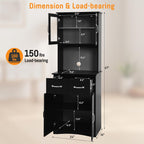 67" Kitchen Pantry Cabinet with Glass Doors & Drawers | Adjustable Shelves, Anti-Tip Safety, Space-Saving for Small Kitchens, Easy-Clean, Perfect Microwave Stand Or Coffee Bar