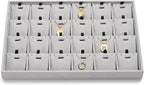 24 Grids Necklace Tray Jewelry Display Tray Necklace Holder Organizer for Drawers With Removable Jewelery Cards Pendant Bracelet Storage Holder (Grey