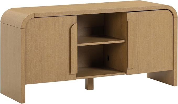 Nathan James Iris Mid Century Modern Minimalist TV Stand with Storage, Media Console Cabinet for TVs Up to 50", Light Brown