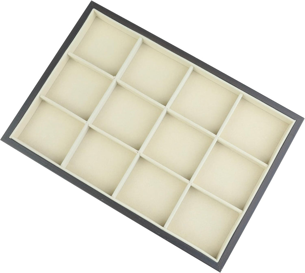uxcell Velvet Jewelry Organizer Trays with Removable Dividers for Drawers, Jewelry Organizer Drawer Inserts Container Display Case 12 Grid Tray Black
