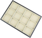 uxcell Velvet Jewelry Organizer Trays with Removable Dividers for Drawers, Jewelry Organizer Drawer Inserts Container Display Case 12 Grid Tray Black