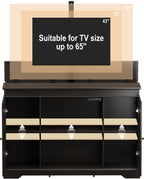 GDLF Hidden Motorized TV Lift Cabinet for 55-65 Inch TVs, Walnut | Remote control operation raises or lowers the screen, while interior compartments organize media devices and accessories