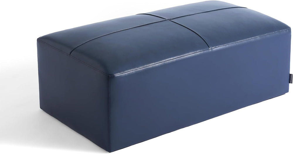 Genuine Leather Ottoman Bench, Upholstered Ottoman Table with Solid Wood Fram...