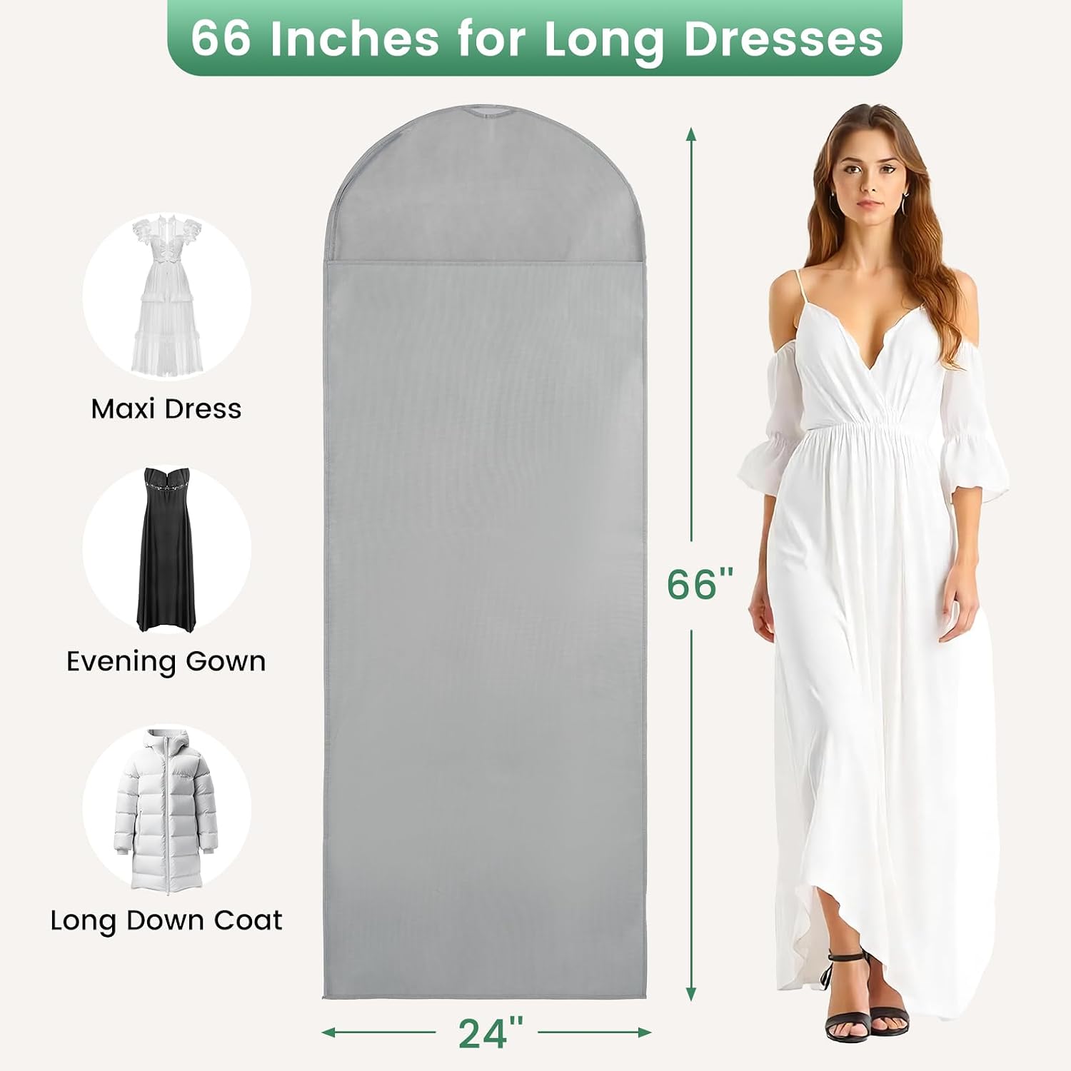Carbrea 66" Garment Bag for Hanging Clothes, Dress Bags for Gowns, 2 Pack | Heavy-duty Materials, With Clear Window, Side Zipper for Easy Access, Ideal for Closet Wardrobe Storage, Travel Use