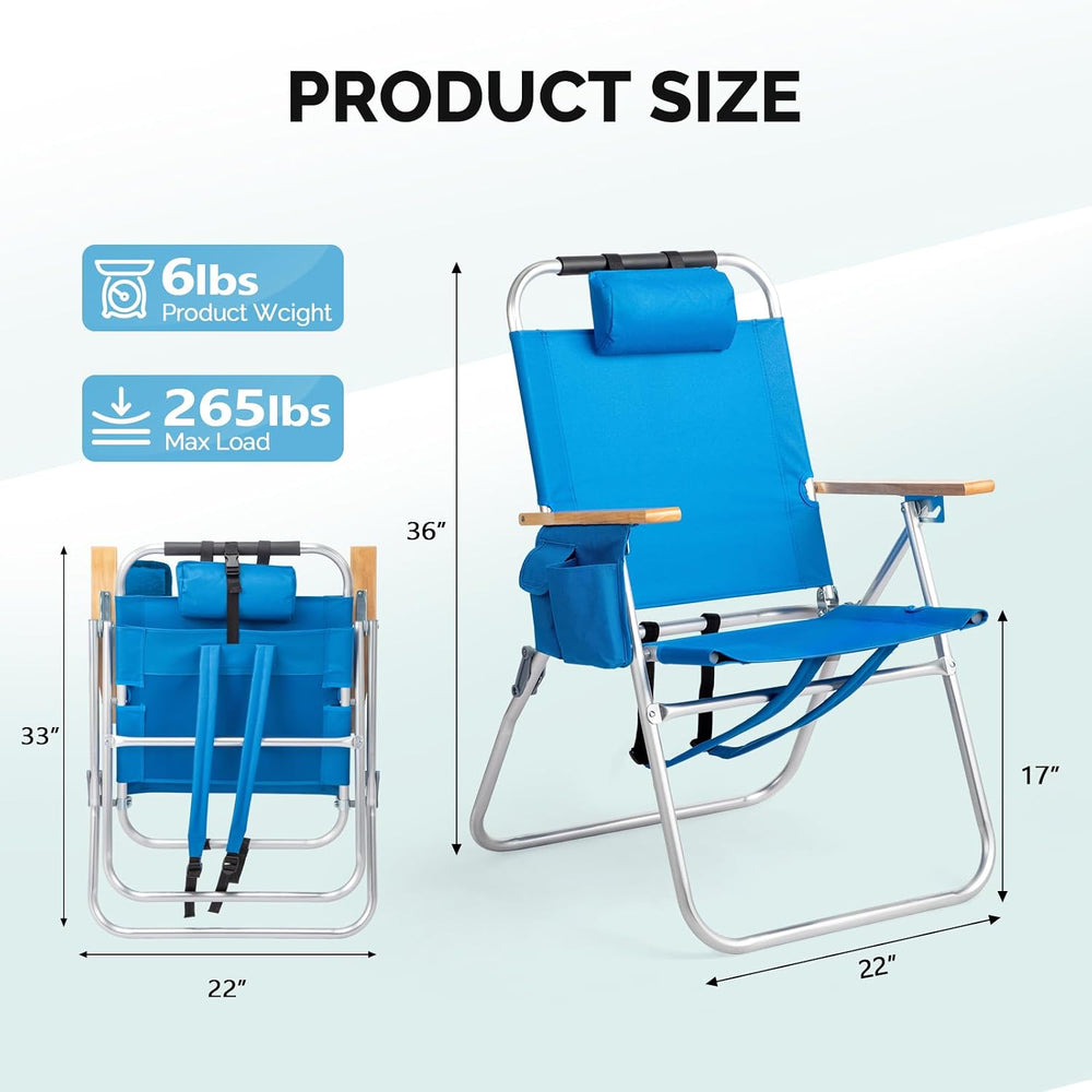 Bonnlo 17“ Lightweight High Backpack Beach Chair, 2 Pack Portable Tall Beach ...