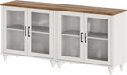 WAMPAT White TV Stand for 75 inch TV with 4 Glass Doors, Morden Wood Universal TV Cabniet with Ample Storage Cabinets, Farmhouse Entertainment Center TV Console Table for Living Room, Bedroom, 68"