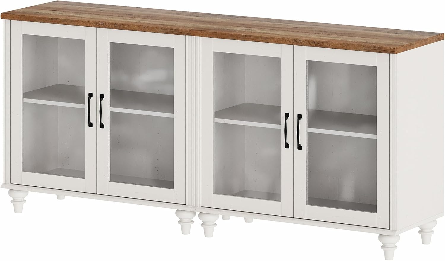 WAMPAT White TV Stand for 75 inch TV with 4 Glass Doors, Morden Wood Universal TV Cabniet with Ample Storage Cabinets, Farmhouse Entertainment Center TV Console Table for Living Room, Bedroom, 68"