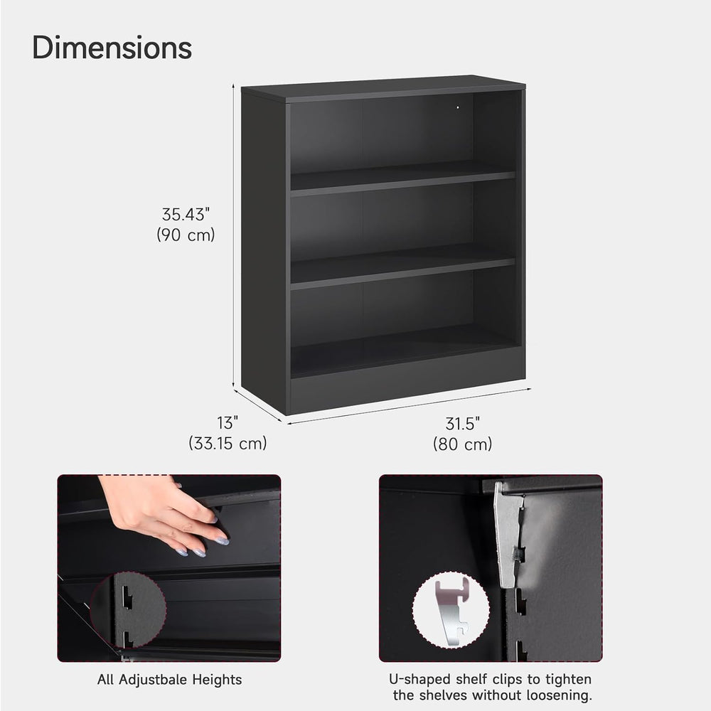 Metal Open Bookshelf, 3 Tier Black Office Shelves, Small Bookshelf Bookcase |...