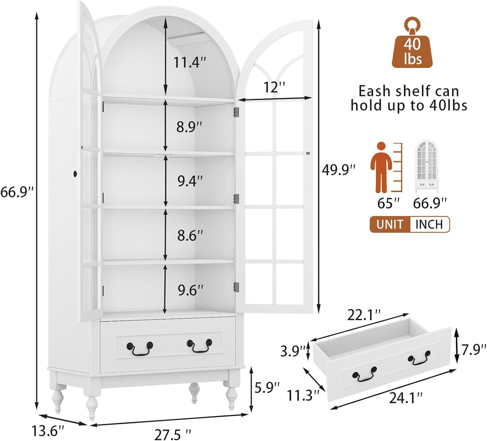 LIVAUVEAD 67" Tall Arched Kitchen Pantry Cabinet with Hidden Drawers &am...
