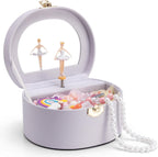 VLANDO Musical Jewelry Box for Girls, Arc Design with Spinning Ballerina | Large Compartment for Small Treasures, Plays Canon Melody, Built-In Mirror and Soft Carry Handle, Birthday Christmas Gift