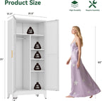 Metal Combination Cabinet, Tall Closet Storage Cabinet with 4 Shelves, Farmhouse Wardrobe Closet with Doors and Hanging Rod for Laundry Mudroom Office Bedroom