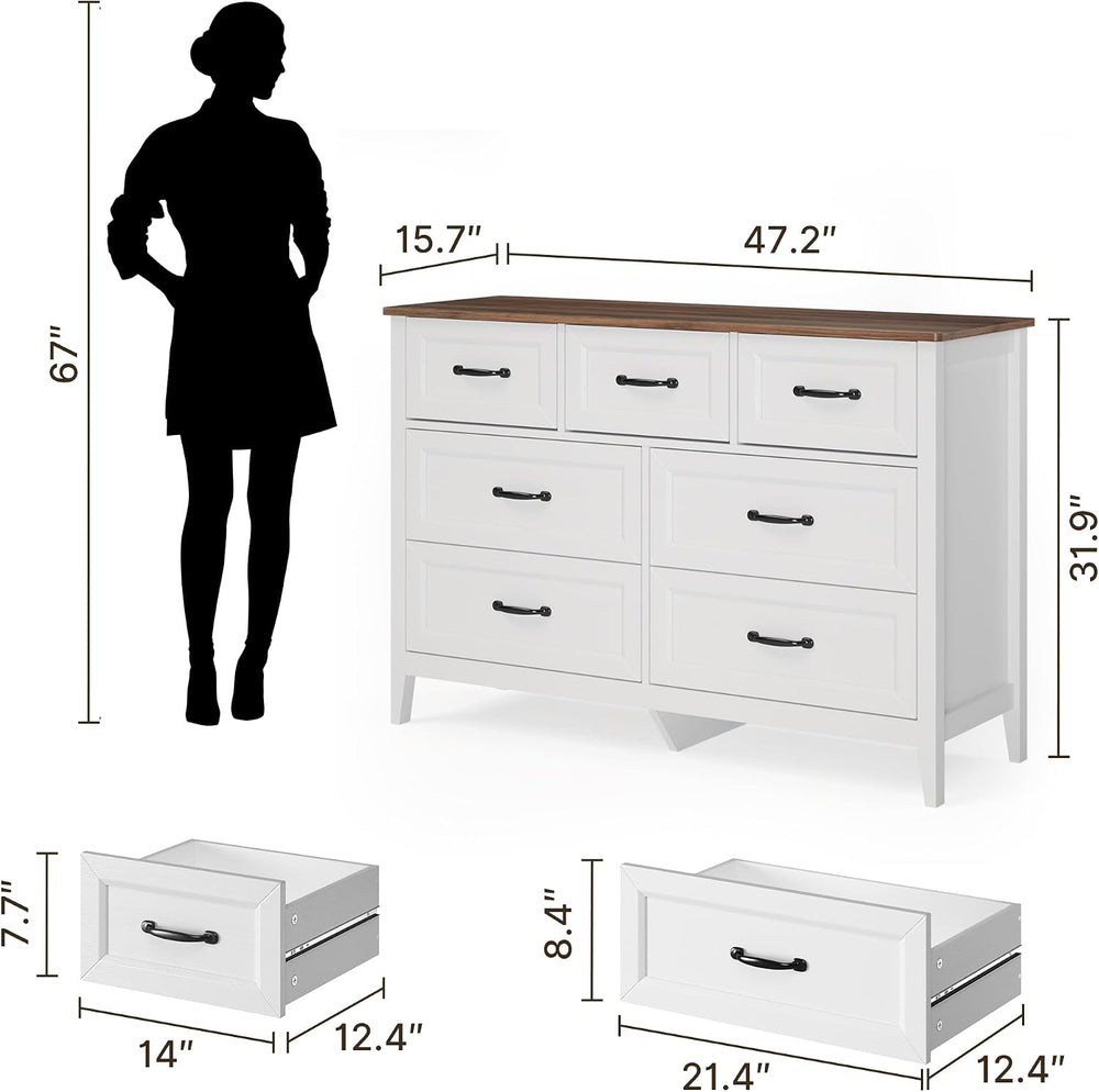 Gizoon Farmhouse 7 Drawers Dresser, White Chest of Drawers