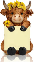 Thenshop Sunflower Highland Cow Pop up Sticky Note Dispenser Resin Highland Cow Note Holder with 100 Sheets 3 x 3 Inch Sticky Notes Desk Accessory for Office Home(Brown,Classic)