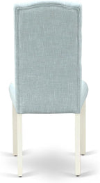 East West Furniture V097CE215-7 7 Piece Kitchen Table Set Consist of a Rectangle Dining Table with V-Legs and 6 Baby Blue Linen Fabric Parson Dining Room Chairs, 40x72 Inch, Multi-Color