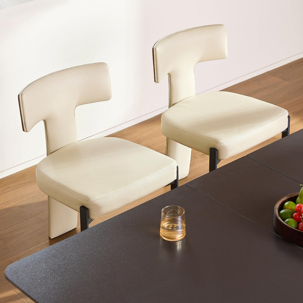 GrandNoor Beige Dining Chairs Set of 4,Faux Leather Dining Chairs with Soft C...
