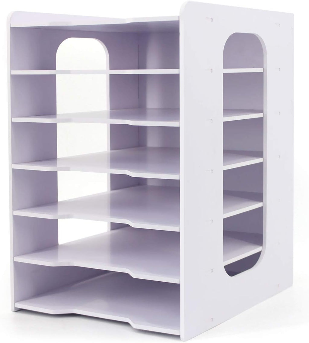SONGWAY File Organizer for Desk - Desk Organizer for Document, Multifunctional 7 Tier Vertical File Holder, Paper Holder Organizer, Desktop File Organizer for Home Office School Decorations, White