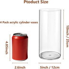 4 Pack Acrylic Cylinder Vases for Centerpieces,5x10 inch Tall Clear Flower Vase, Unbreakable Vases,Hurricane Candle Holders Floating Candle Vase for Wedding Dinner Table Party Living Room Decor