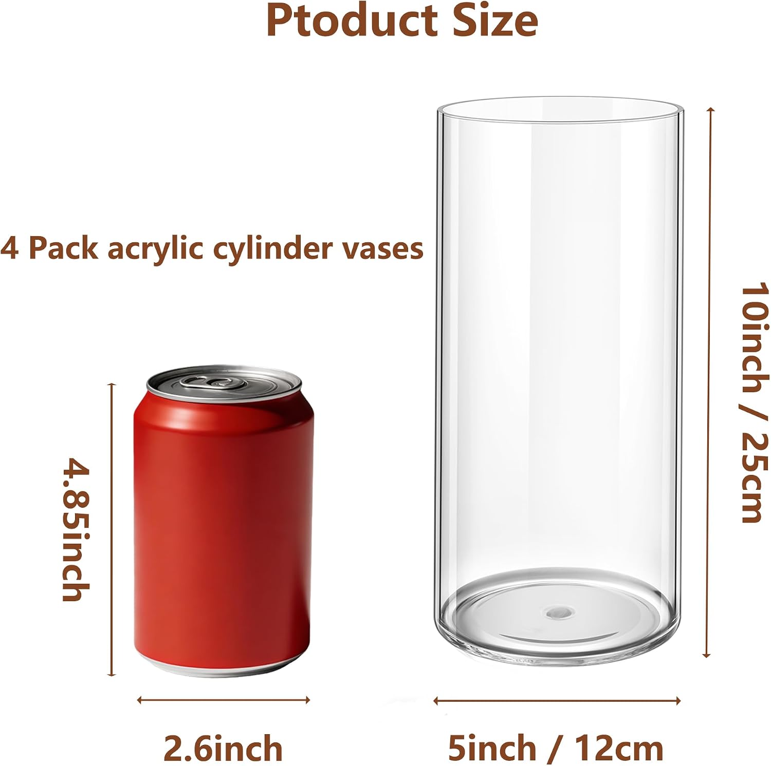 4 Pack Acrylic Cylinder Vases for Centerpieces,5x10 inch Tall Clear Flower Vase, Unbreakable Vases,Hurricane Candle Holders Floating Candle Vase for Wedding Dinner Table Party Living Room Decor