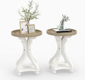 2 PCS Accent Farmhouse End Table, Round Side Table, Tray Top, White