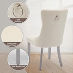 Velvet Dining Chairs Set of 4, High-end Tufted Upholstered Dining Chair with Back Ring Pull, Nailhead Trim and Silver Solid Wood Legs, Modern Dining Room Chairs for Dining Room, Cream