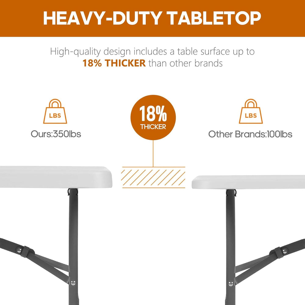 SKONYON 6ft Folding Table Heavy Duty 350 LBS Foldable Table with 18% Thicker ...