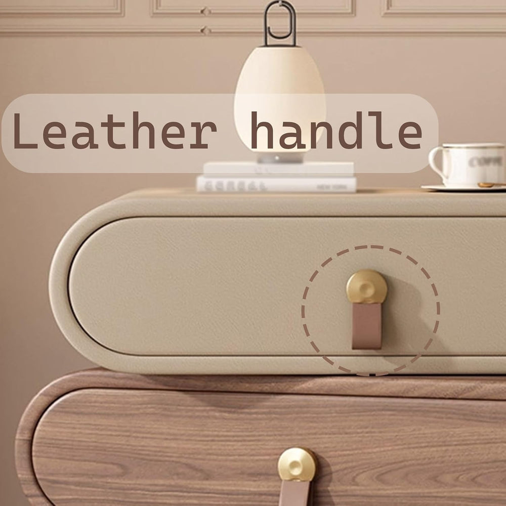 Cream-Style Nightstand,rotatable Side Table with 3 Drawers and Leather Handle...