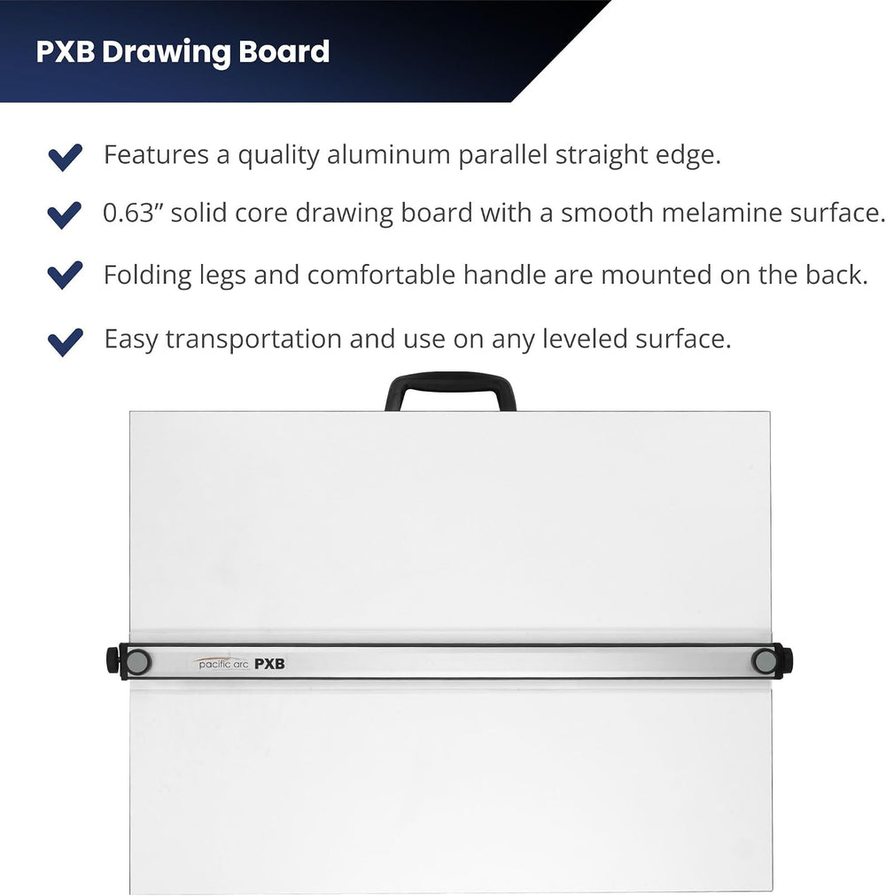 Pacific Arc Table Top Drawing Board with Parallel Bar, White, 30 inches by 42...