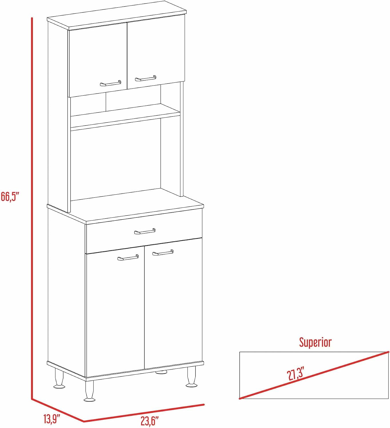 66" H Kitchen Pantry Cabinet Storage,4-Door Wooden Cupboard Credenza Bufffet Cabinet Freestanding Kitchen Hutch with Wine Coffee Bar Microwave Stand,White