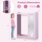 Costzon Kids Dress Up Storage with Mirror, Toddler Wardrobe Closet with Open Hanging Clothing Rack, Cabinet & Shelves, Kids Armoire & Costume Organizer for Bedroom, Kids Room, Playroom (Pink)