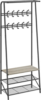 IDEALHOUSE Coat Rack Shoe Bench with 10 Hooks, Hall Trees Entryway Bench with Storage, Multifunctional Hallway Organizer, Wood Look Accent Furniture (Grey, 10 hooks-25.2 in)