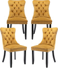 Velvet Dining Chairs Set of 4, Tufted Upholstered Dining Room Chairs with Back Ring Pull, Nailhead Trim and Solid Wood Legs, Modern Dining Chairs for Dining Room, Kitchen(Gold)