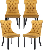 Velvet Dining Chairs Set of 4, Tufted Upholstered Dining Room Chairs with Back Ring Pull, Nailhead Trim and Solid Wood Legs, Modern Dining Chairs for Dining Room, Kitchen(Gold)