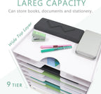 SONGWAY File Organizer for Desk - 9 Tier Wide Document Holder, Letter Mail Tray Storage Rack, File Sorter Organizer, Paper Storage Holder, Desktop Organizer for Home Office School, White