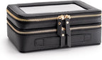 Aveniee XL Clear Makeup Organizer,Double Layer Travel Cosmetic Case with Brush Holder & Zippered Compartments,Big Toiletry Bag for Travel Accessories,2 Layers Large,Black