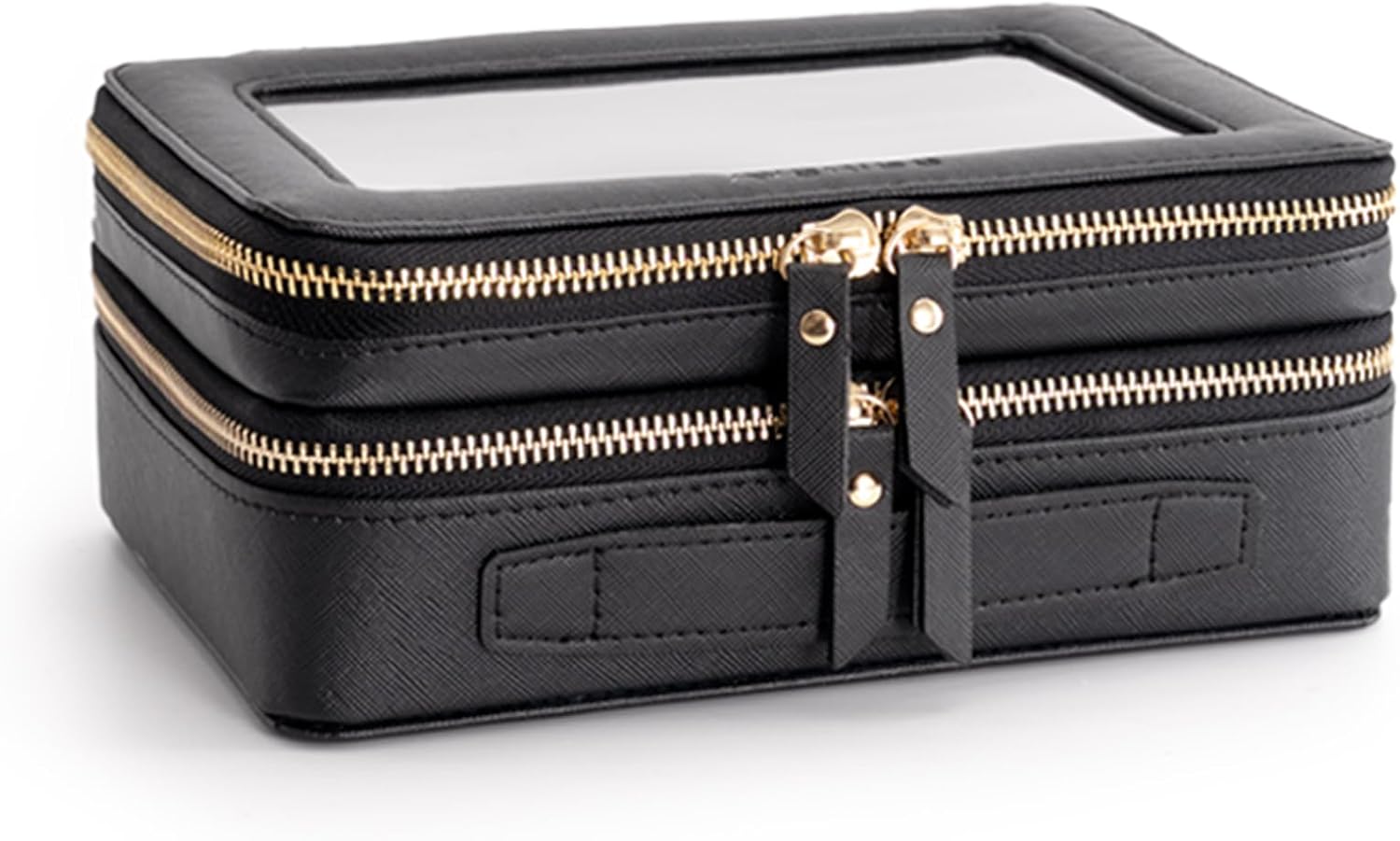 Aveniee XL Clear Makeup Organizer,Double Layer Travel Cosmetic Case with Brush Holder & Zippered Compartments,Big Toiletry Bag for Travel Accessories,2 Layers Large,Black