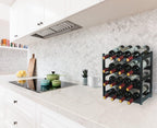 Bamboo Wine Rack, Sturdy and Durable Wine Storage Cabinet Shelf, Wine Racks Countertop for Pantry - 4 Tiers 16 Bottle Wine Rack Black