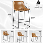 LEMBERI 26 inch Bar Stools Set of 4, Modern Counter Height Bar Stools Faux Leather Barstool with Back and Metal Leg, Armless Bar Chairs for Kitchen Island (Whisky, 4pcs 26")